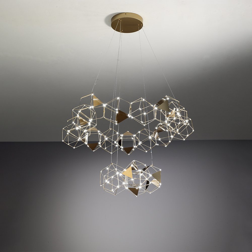 Lampadario A Sospensioni Moderno Lucciola Pro Metallo Oro Led W Livelli