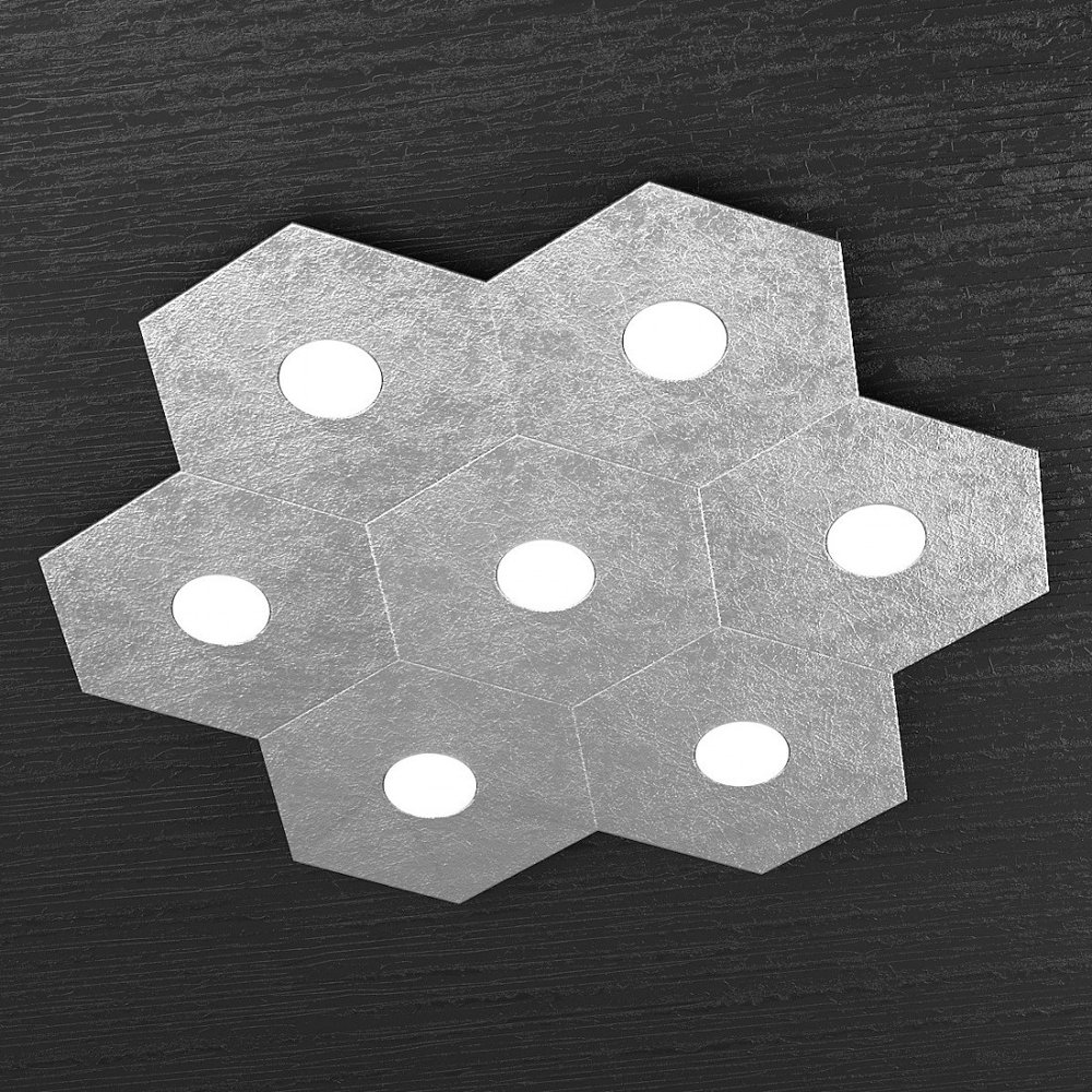 Plafoniera Moderna Hexagon Metallo Foglia Argento 7 Luci Led 12X7W