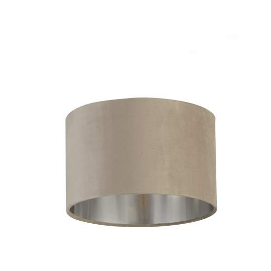 Paralume Contemporaneo Tamburo Acciaio Argento Tessuto Tortora 1 Luce D28Cm | SearchLight
