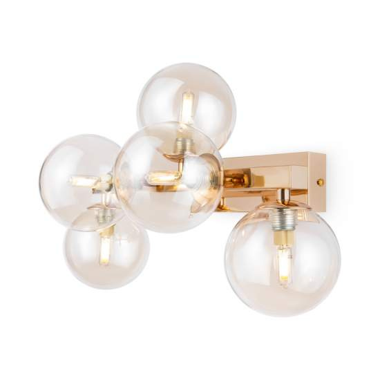 Applique Contemporanea Dallas Metallo Oro 5 Luci Diffusori Ambra MOD547WL-05G