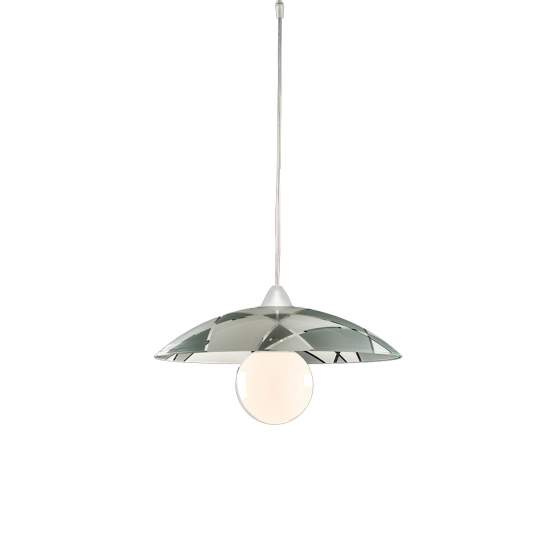 Sospensione Diam.40 cm 1 Luce Plastica Vetro Serigrafato Bianco e Grigio Serie Trapezio | Be Light