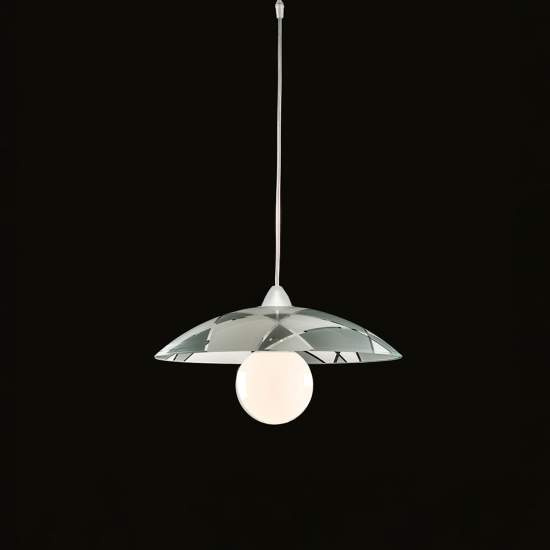 Sospensione Diam.40 cm 1 Luce Plastica Vetro Serigrafato Bianco e Grigio Serie Trapezio | Be Light