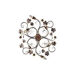 Plafoniera Iris 6 Luci Arte Povera Con Foglie In Ferro Marrone E Oro