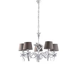 Lampadario Shabby Chic Lucy Bianco 5 Luci Paralumi Tortora BeLight