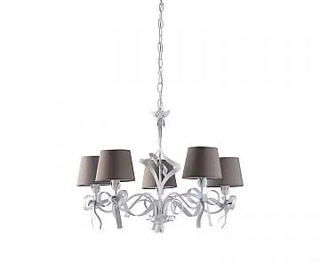 Lampadario Shabby Chic Lucy Bianco 5 Luci Paralumi Tortora BeLight