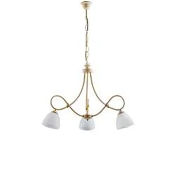 Lampadario 3 Luci BeLight Collezione Dallas Ferro Battuto Avorio e Vetro Bianco