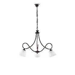 Lampadario 3 Luci Dallas BeLight Ferro Battuto Nero e Ruggine Vetro Bianco 