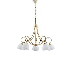 Lampadario 5 Luci Dallas BeLight Ferro Battuto Avorio e Vetro Bianco