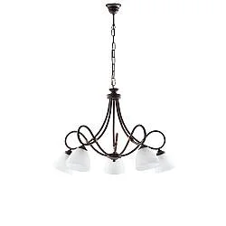 Lampadario 5 Luci Dallas BeLight Ferro Battuto Nero Ruggine Vetro Bianco 