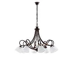 Lampadario 8 Luci Dallas BeLight Ferro Battuto Nero e Ruggine Vetro Bianco 