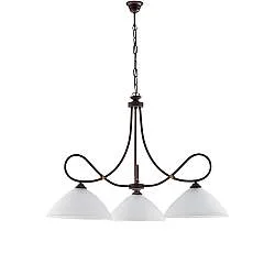 Sospensione 3 Luci Dallas BeLight Ferro Battuto Nero Ruggine Vetro Bianco 