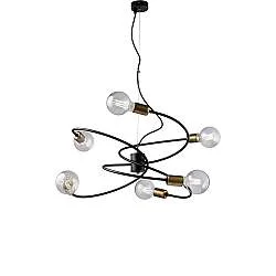 Sospensione Industrial 6 Luci Vortex Ferro Nero E Ottone Brunito