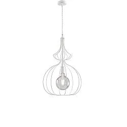 Sospensione Industrial 1Luce Olimpia Gabbia Ferro Laccato Bianco E Argento