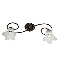 Plafoniera 2 Luci Alice Ferro Battuto Marrone E Oro Vetro Bianco 