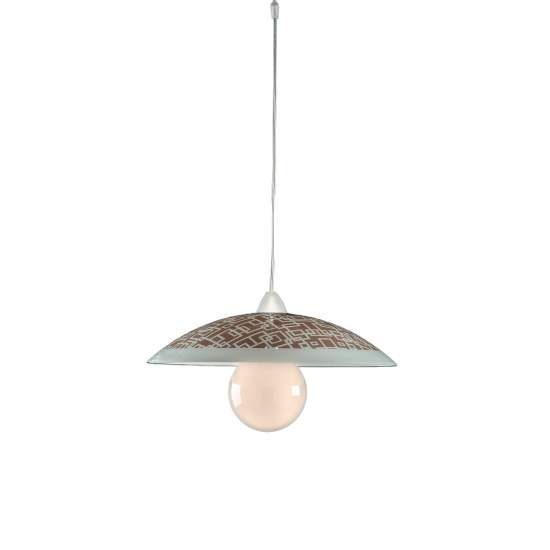 Sospensione Diam.40 cm 1 Luce Plastica Vetro Serigrafato Bianco e Tortora Serie Trama | Be Light