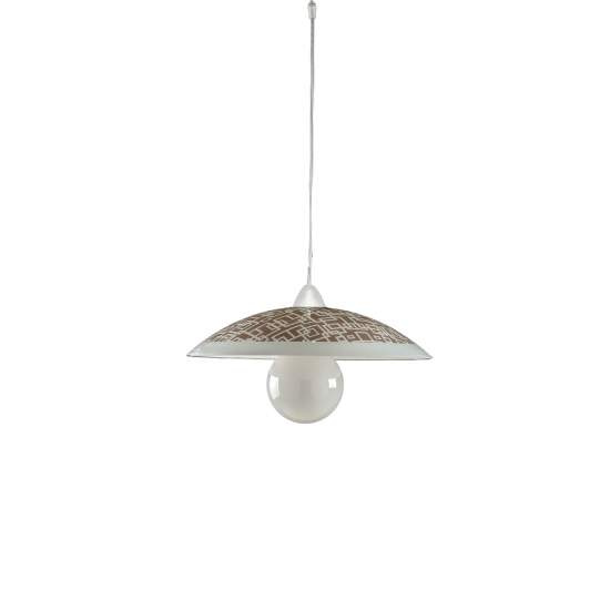 Sospensione Diam.40 cm 1 Luce Plastica Vetro Serigrafato Bianco e Tortora Serie Dodo | Be Light