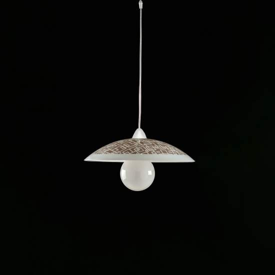 Sospensione Diam.40 cm 1 Luce Plastica Vetro Serigrafato Bianco e Tortora Serie Dodo | Be Light