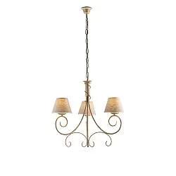 Lampadario 3 Luci Vienna Ferro Avorio E Oro Con Paralumi In Pvc