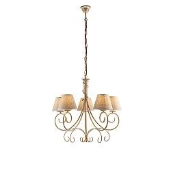 Lampadario 5 Luci Vienna Ferro Avorio E Oro Con Paralumi In Pvc