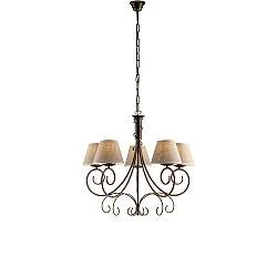 Lampadario 5 Luci Vienna Ferro Marrone E Oro Con Paralumi In Pvc