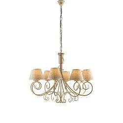 Lampadario 8 Luci Vienna Ferro Avorio E Oro Con Paralumi In Pvc