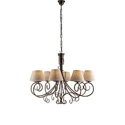 Lampadario 8 Luci Vienna Ferro Marrone E Oro Con Paralumi In Pvc