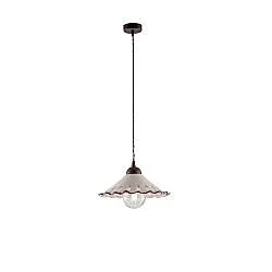Sospensione 1 Luce Osteria In Ferro Nero Ruggine E Coppa In Ceramica Decorata