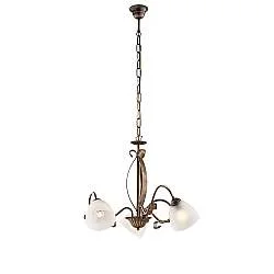 Lampadario Forgiato 3 Luci Ferro Marrone E Oro Vetro Bianco