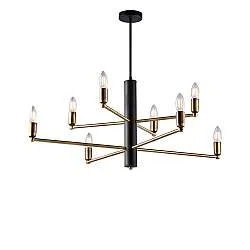 Lampadario 8 Luci Isak In Ferro Laccato Nero E Ottone Spazzolato