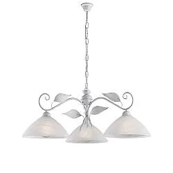 Lampadario Classico Esse 3 Luci Ferro Battuto E Vetro Bianco E Argento