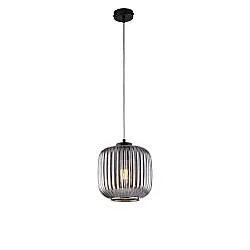 Sospensione 1 Luce Anya In Ferro Nero E Vetro Grigio Specchiato Plisse'