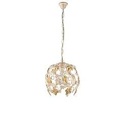 Lampadario Shabby Edera 1 Luce Ferro Battuto Avorio Oro Con Foglie E Cristalli