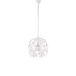 Lampadario Shabby Edera 1 Luce Ferro Battuto Bianco Con Foglie E Cristalli