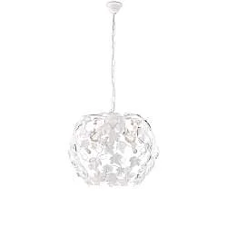 Lampadario Shabby Edera 3 Luci Ferro Battuto Bianco Con Foglie E Cristalli