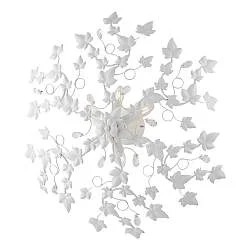 Plafoniera Shabby Edera 6 Luci Ferro Battuto Bianco Con Foglie E Cristalli