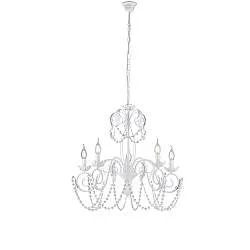 Lampadario Shabby Damasco 5 Luci Ferro Battuto Bianco E Cristalli