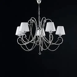 Lampadario Shabby Chic Magda Metallo E Cristallo Cromo 5 Luci E14 Con Paralume