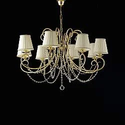 Lampadario Shabby Chic Magda Metallo E Cristallo Oro 8 Luci E14 Con Paralume
