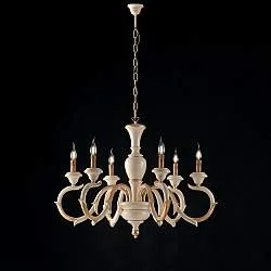 Lampadario Shabby Chic Fiorenza Legno Avorio Oro 6 Luci E14