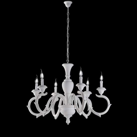 Lampadario Shabby Chic Fiorenza Legno Bianco 6 Luci E14 BL172-6-BCO