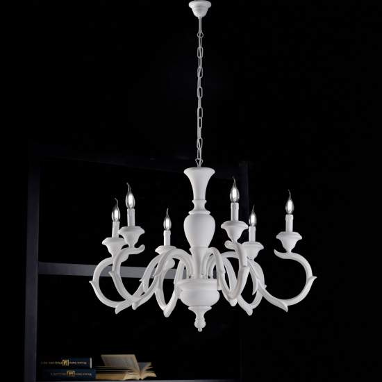 Lampadario Shabby Chic Fiorenza Legno Bianco 6 Luci E14 BL172-6-BCO