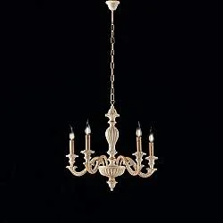 Lampadario Shabby Chic Leonardo Legno Avorio Oro 5 Luci E14