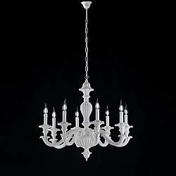 Lampadario Shabby Chic Leonardo Legno Bianco 8 Luci E14