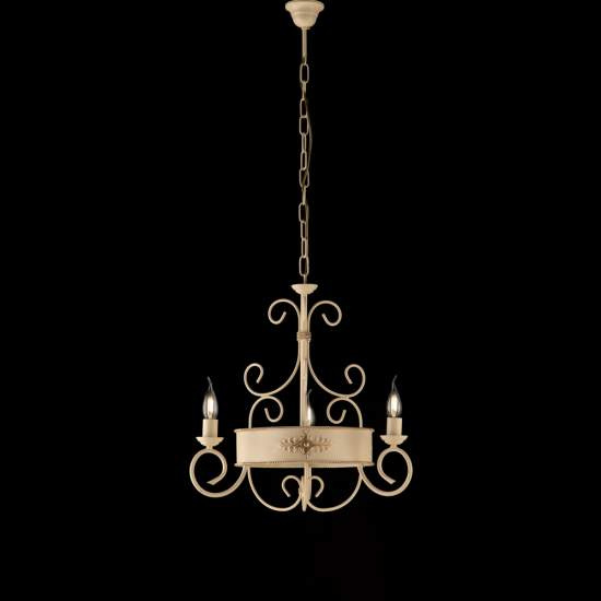 Lampadario Rustico Baltimora Metallo Avorio Oro 3 Luci E14 BL183-3-AV