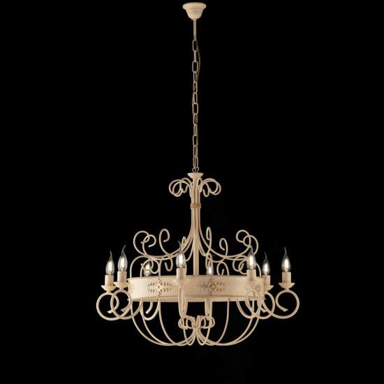 Lampadario Rustico Baltimora Metallo Avorio Oro 8 Luci E14 BL183-8-AV