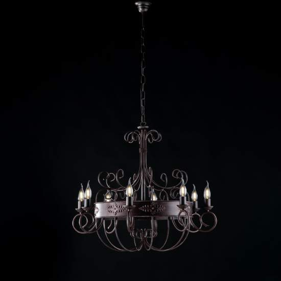Lampadario Rustico Baltimora Metallo Nero Ruggine - Corten 8 Luci E14 BL183-8-RG