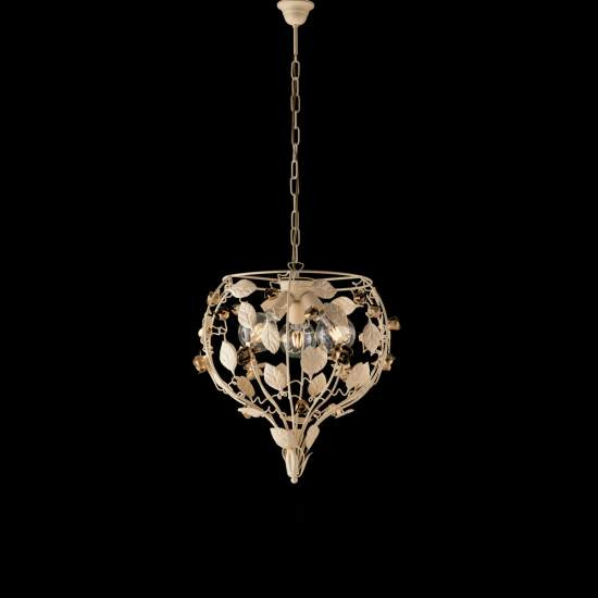 Lampadario Shabby Chic Bella Metallo Avorio Oro 3 Luci E27 BL196-3-AV