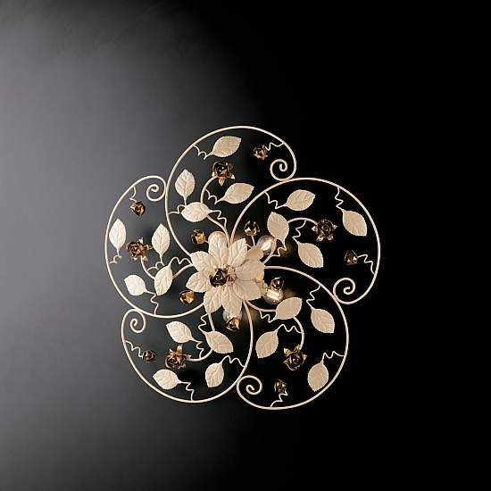 Plafoniera Shabby Chic Bella Metallo Avorio Oro 5 Luci E14 BL196-PL5-AV