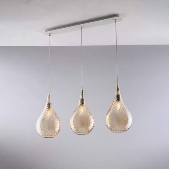 Lampadario Binario Moderno Pluvia Metallo Ambra 3 Luci E27 BL264-BIN3-AM