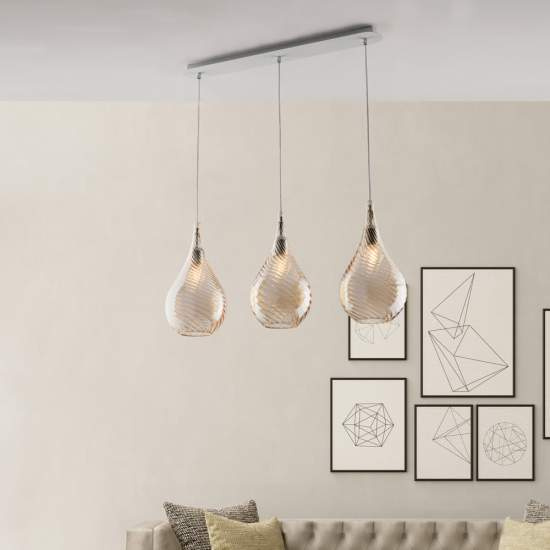 Lampadario Binario Moderno Pluvia Metallo Ambra 3 Luci E27 BL264-BIN3-AM